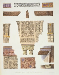Detalhes da Corte dos Leões, Alhambra, de &39;Lembranças de Granada e da Alhambra&39;, gravados por Benard und Frey, publicado c.1836-37
