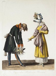 Despedida de um oficial russo com uma parisiense, 1816. de Philibert Louis Debucourt