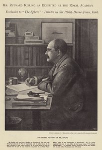 Retrato de Rudyard Kipling exibido na Royal Academy (litho) de Philip (after) Burne Jones