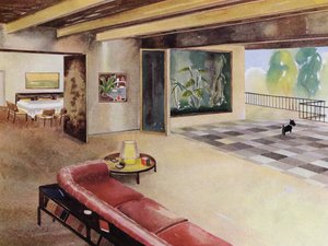 interiores dos anos 30: Hall com terraço (cor litho)