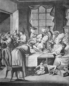 Patriotic ladies of Edenton, South Carolina assina um compromisso "Não beber mais chá, nem usar mais tecido britânico" (litho)