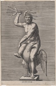Placa 2: Júpiter, estátua do deus nu sentado em uma águia, segurando um tridente duplo, de..., 1586.