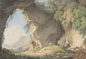 Paisagem rochosa com pastor adormecido, 1817. de Philip Heinrich Dunker