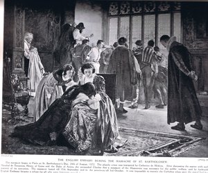 A embaixada inglesa durante o massacre de São Bartolomeu, ilustração da &39;História das Nações&39; de Hutchinson de Philip Hermogenes Calderon