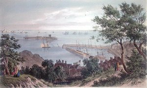 O Esquadrão Real em Anchor, 2 de Setembro de 1846, da Visita da Rainha Vitória em Jersey, gravada por H. Walter de Philip John (after) Ouless