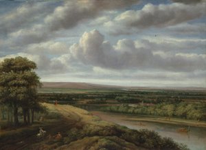Uma extensa paisagem arborizada, década de 1670. de Philip Koninck