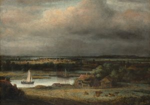 Ampla paisagem fluvial, ca. 1648-49. de Philip Koninck