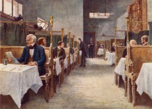 Sala de jantar de Cock Tavern, Fleet Street, destruída 1886