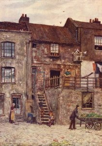 Casas antigas, pátio interior de White Hart Inn, Southwark, 1884 de Philip Norman