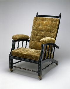 Cadeira com encosto ajustável, c.1870 (madeira ebonizada, veludo em relevo e metal)