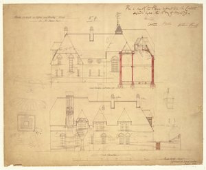 Elevações para The Red House, Bexley Heath (caneta e tinta e wc no papel)