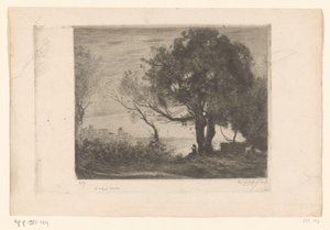Paisagem com um tocador de flauta debaixo de uma árvore e uma silhueta de uma cidade Soir (título original) de Philip Zilcken (signed by artist)