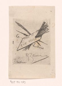 Ex libris com canetas, pincéis e paleta de Philip Zilcken