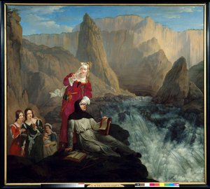 Laure e Petrarque para Fontaine de Vaucluse. Pintura de Philippe Jacques (Philippe Jacques) Van Bree (1786-1871)