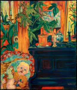 Interior com criança no berço, (criança no berço) de Philipp Bauknecht