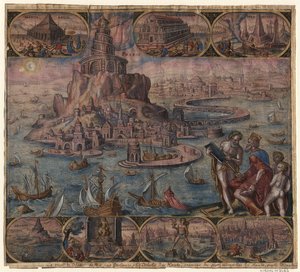 O farol em Alexandria da série As oitavas maravilhas do mundo Depois de Maarten van Heemskerck, 1572