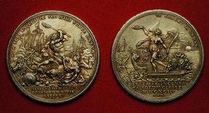 Medalha comemorativa da Batalha de La Hogue em 1692 (metal) (ver também 144616) de Philipp Heinrich Mueller