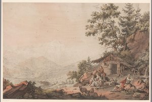 A família numa casa nas montanhas de Philipp Jacques Loutherbourg (I) (attributed to)