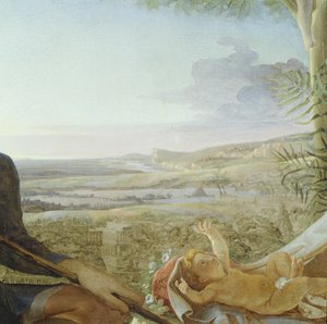 Filho de Cristo e paisagem de descanso no vôo para o Egito, 1805-06 (detalhe de 141645) de Philipp Otto Runge