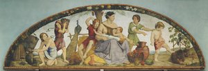 Os sete anos de abundância. Luneta do ciclo em oito partes da Casa Bartholdy em Roma de Philipp Veit