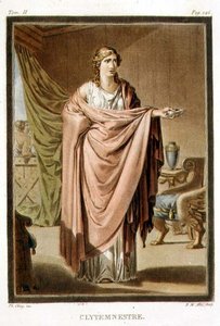 Clytemnestra, traje de "Iphigenia in Aulis" de Jean Racine, do Volume II de "Pesquisa sobre o Traje e Teatro de Todas as Nações", gravada por Pierre Michel Alix (1762-1817) 1802 (gravura em cores)
