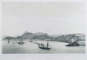 Nine panoramic views of Rio de Janeiro: As Prais St. Luzia a Gloria, 1862 de Philippe Benoist