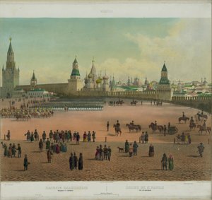 A Catedral de manjericão na Praça Vermelha de Moscou a partir de uma vista panorâmica de Moscou em 10 partes, ca 1848 de Philippe Benoist