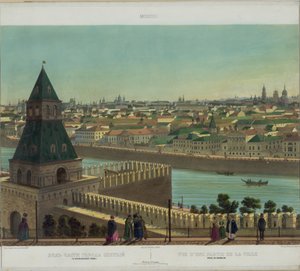Vista de Zamoskvorechye da parede do Kremlin de uma vista panorâmica de Moscou em 10 partes, ca 1848 de Philippe Benoist