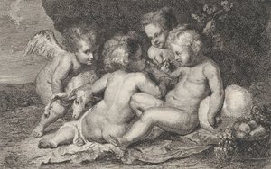 Um grupo de três crianças e um putto com frutas e um cordeiro, ca. 1760-1801. de Philippe Lambert Joseph Spruyt