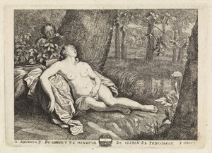 Ninfa adormecida espionada por um sátiro de Philippe Lambert Joseph Spruyt