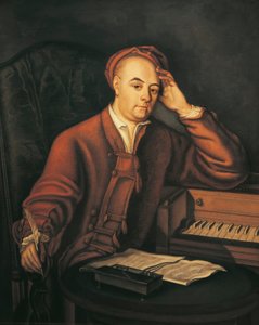 Alemanha, Saxónia-Anhalt, Halle, Retrato do compositor alemão Georg Friedrich Handel (1685 - 1759) de Philippe Mercier