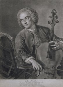 Retrato de John Hebden (fl.1740-60), um violoncelista na orquestra de Handel, gravada por John Faber (1684-1756), 1741