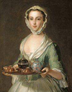 Retrato de uma jovem, possivelmente Hannah, a empregada do artista, segurando uma bandeja de chá