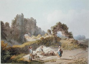 Porta do Castelo de Carisbrook, de "The Romantic and Picturesque Scenery of England and Wales", publicado em 1805 (gravação a cores)