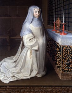 Retrato de Claudia (Claude) Baudran, reclusa do convento de Port Royal des Champs (Port-Royal-des-Champs) pintura atribuída a Philippe de Champaigne, igreja de Linas, Sena e Oise - Óleo sobre tela de Philippe de (attr. to) Champaigne