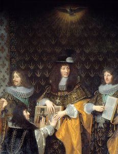 O rei Luís XIV recebe o cavaleiro da Ordem do Espírito Santo (Ordem do Espírito Santo) seu irmão, o Duque de Anjou Detail. Pintura de Philippe de Champaigne (1602-1674) Grenoble do século XVII, Musee des Beaux Arts de Philippe de Champaigne