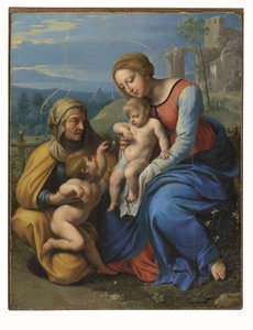 A Sagrada Família com um Pardal (óleo e ouro no painel colocado a bordo) de Philippe de Champaigne