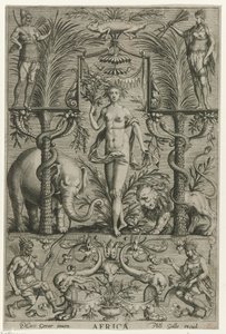 África
África (título sobre o objecto)
Os quatro continentes (título da série) de Philips Galle (attributed to workshop of)