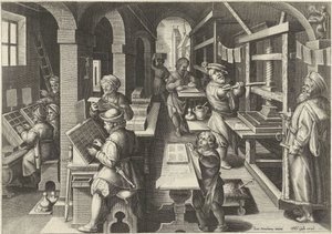 prensa de impressão Novas invenções e descobertas (título da série) Nova Reperta (título da série) de Philips Galle (attributed to workshop of)