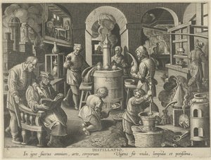 Destilação Destilação (título no objeto) Novas invenções e descobertas (título da série) Nova Reperta (título da série) de Philips Galle (attributed to workshop of)