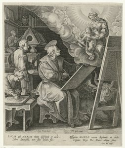 São Lucas pinta Maria com criança de Philips Galle (attributed to workshop of)