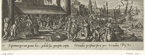 Vismarkt Jacht en visvangst (título da série) Tipos de caça, pesca e caça (título da série) de Philips Galle (attributed to workshop of)