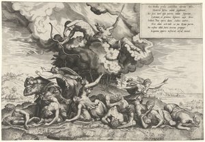 Apollo e Diana matam as crianças de Niobe de Philips Galle