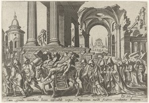Funeral de Sansão
Os dias da desgraça do povo judeu (título da série) de Philips Galle