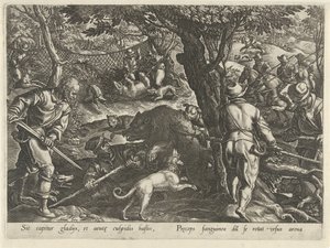 Berenjacht Jachttaferelen (título da série) Em que todo tipo de caça, caça e pesca (título da série) de Philips Galle