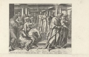 Cristo e a mulher apanhada em adultério Seis cenas com Cristo e mulheres dos Evangelhos (título da série) de Philips Galle