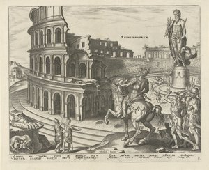 Coliseu em Roma Anfiteatro (título no objeto) As Oito Maravilhas do Mundo. (título da série) de Philips Galle