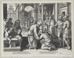 Cornélio ajoelhado diante de São Pedro de Philips Galle