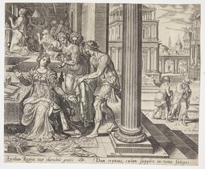 Os servos de Ester contando a ela sobre a recusa de Mordecai das vestes de Philips Galle