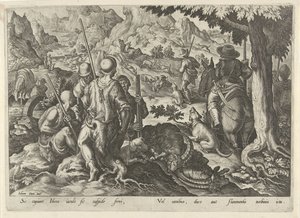 Caça de cabras de montanha
Cenas de caça (título da série)
Em quibus omne genus venationis, aucupij, piscatusque (título da série) de Philips Galle